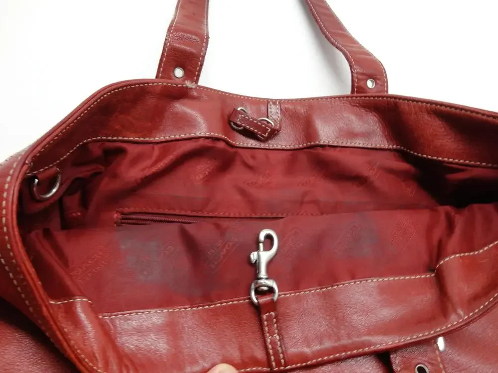 Coach Tote Bag Womens Large Red Leather Shoulder Purse Buckle G33-9573 Classic